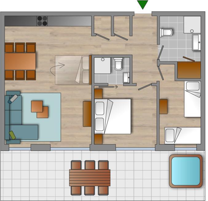 Appartement met 2 Slaapkamers, Hydromassagebad en Sauna